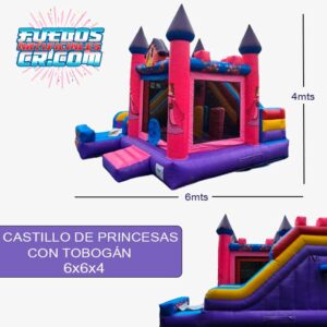 Alquiler de inflables en Costa Rica, Inflable Castillo de princesas con Tobogán, Medidas 6x6x4, Fuegos Artificiales Cross, Entretenimiento