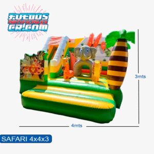Alquiler de inflables en Costa Rica, Inflable Safari, Medidas 4x4x3, Fuegos Artificiales Cross, Entretenimiento